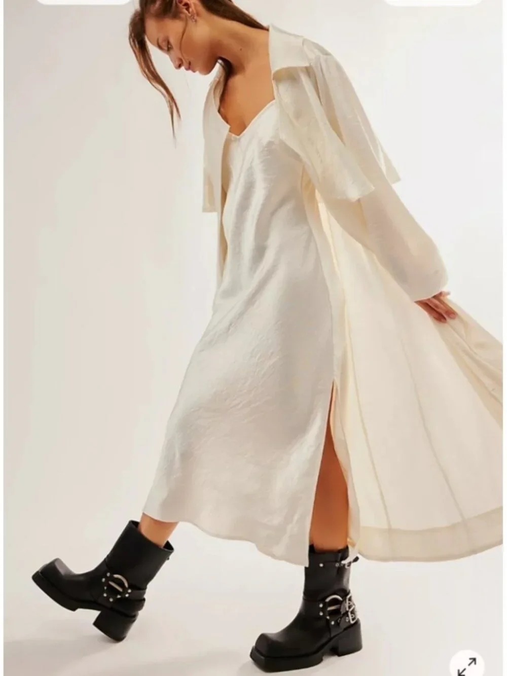 NWT Free People Mona Co-Ord Ivory Satin Slip Midi Dress Size S/P